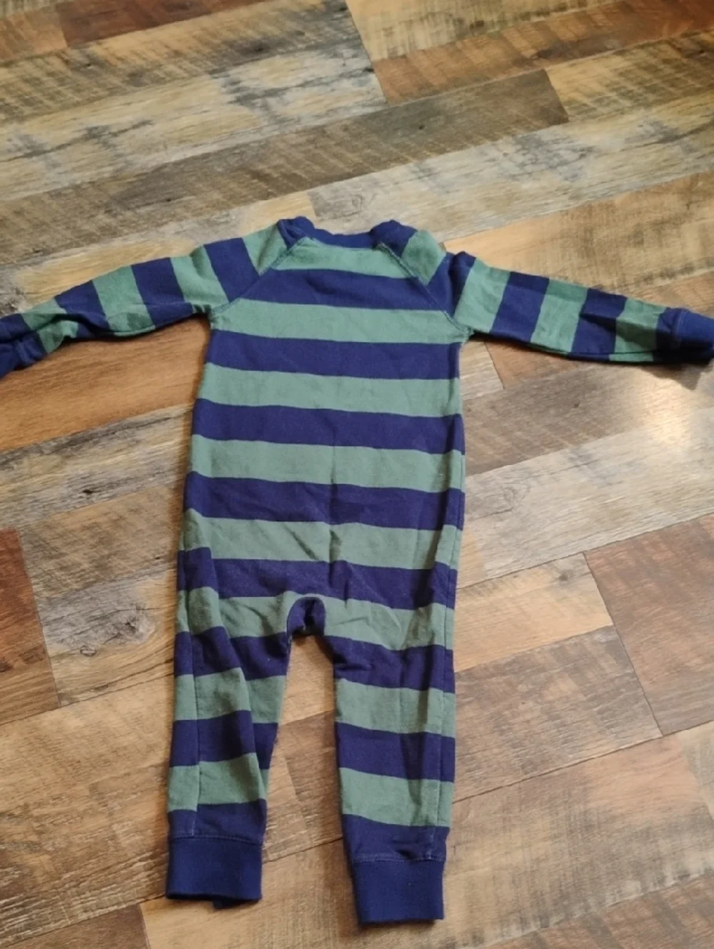 Carter's Navy & Green Striped Onesie Open Footie with Yellow 'HUNK' Applique